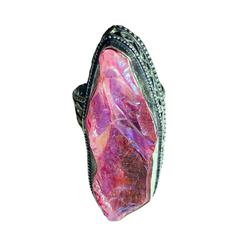 New Artesian Angel Aura Quartz Statement Ring 925 Sterling Silver (Stamped)